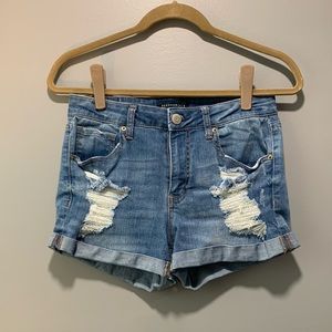 Aeropostale High Rise Distressed Denim Shorts Size 8 Stretchy Cuffed Jean Shorts